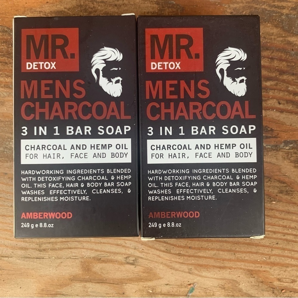 MR. DETOX Mens 3 in 1 Bar Soap Charcoal & Tea Tree Oil Hair Face Body 8.8oz NEW